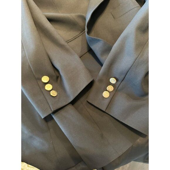 Burberry Vintage Navy Blue Gold Logo Button Blazer Sport Coat Wool 46L - Picture 2 of 14